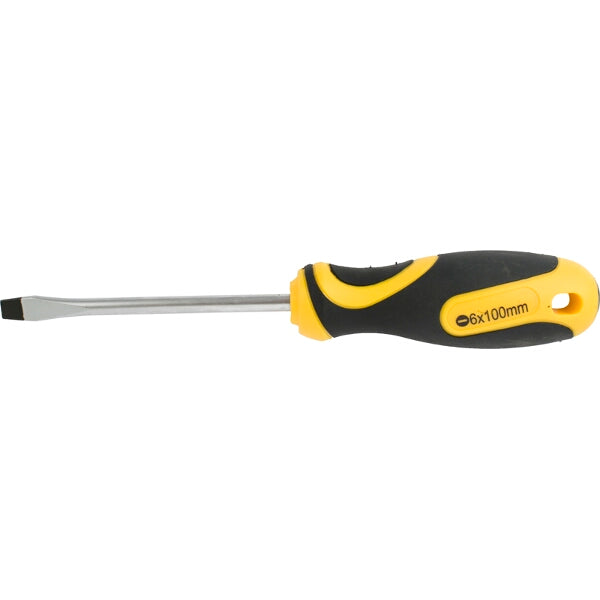 Flathead Screwdriver, Slotted Tip 6x100mm, Black & Yellow Handle. Ergonomic Hand Tool for DIY and professional use