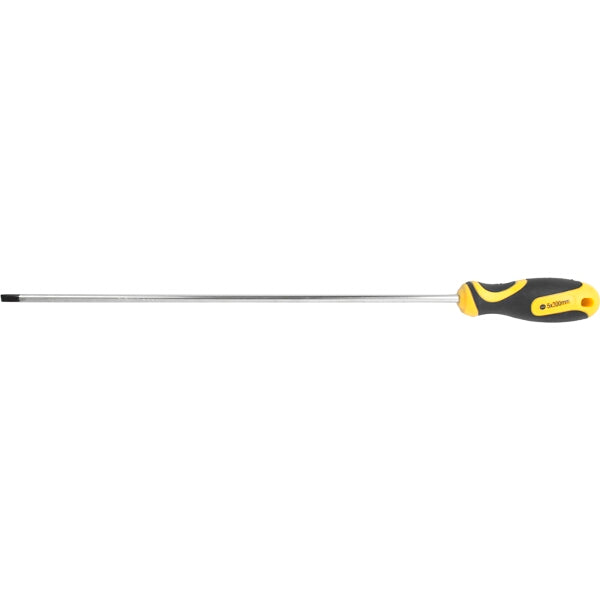 Slotted Screwdriver 5x300mm - Long Flat Head Screwdriver with Yellow & Black Handle - Professional Grade Hand Tool