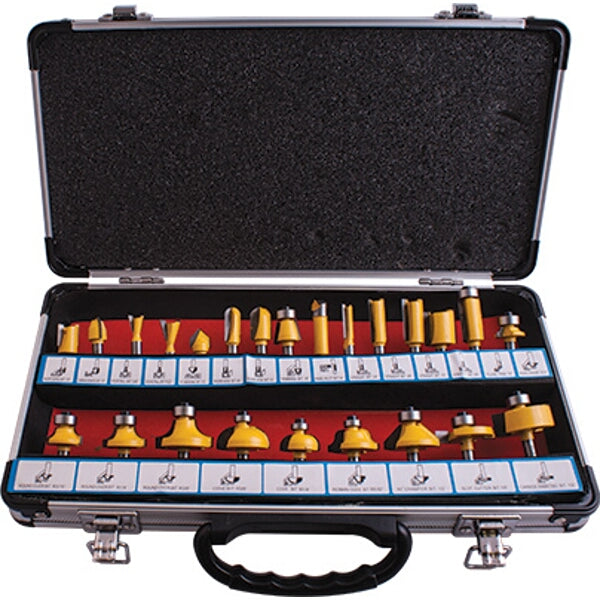 Router Bit Set 24pc, 1/4" Shank, Aluminum Case - Woodworking Tools