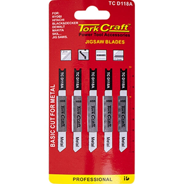 Tork Craft Jigsaw Blades - Metal Cutting, 21 TPI, U-Shank, 5-Pack