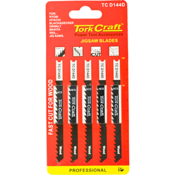 Tork Craft TC D144D Jigsaw Blades: Fast Cut Wood, 6 TPI, U-Shank - Fits Ryobi, DeWalt, Black & Decker