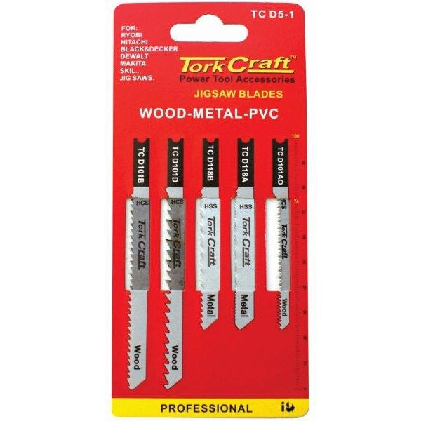 Tork Craft TC D5-1 U-Shank Jigsaw Blades Set - Wood, Metal, PVC - Ryobi, Dewalt, Makita Compatible
