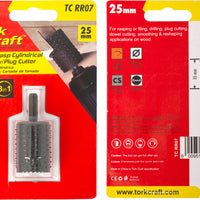 TorkCraft Rotary Rasp Hole Saw Plug Cutter 25mm x 35mm. Woodworking tool for drilling, shaping, and cutting plugs.
