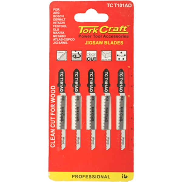 Tork Craft Jigsaw Blades T-Shank Wood Cutting 20 TPI (Teeth Per Inch) 5 Pcs (Pieces) Set