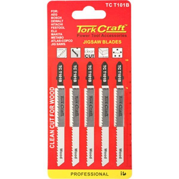 Tork Craft T101B Jigsaw Blades: T-Shank, Wood Cutting, 5-Pack. Clean Cut for Wood