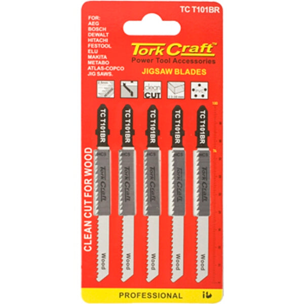 Tork Craft Jigsaw Blades TC T101BR: T-Shank Wood Cutting Blades, 5-Piece Set