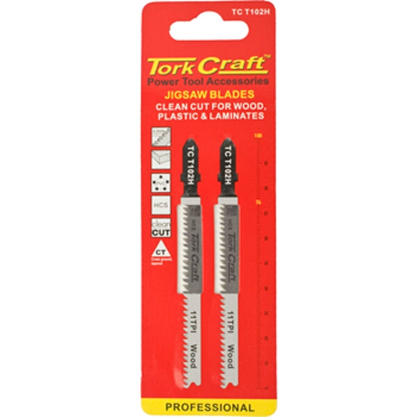 Tork Craft Jigsaw Blades TC T102H: T-Shank, Clean Cut Wood/Plastic/Laminate, 11 TPI, 100mm