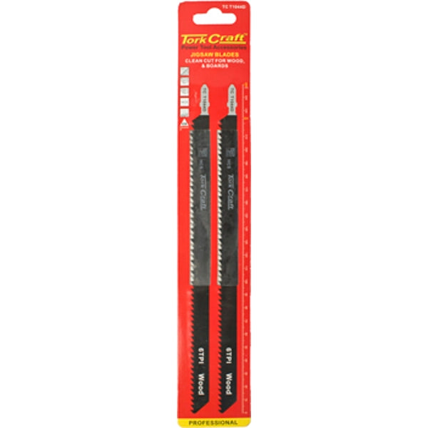 Tork Craft Jigsaw Blades - Wood Cutting, 6TPI, T-Shank - Softwood, Chipboard, Plywood