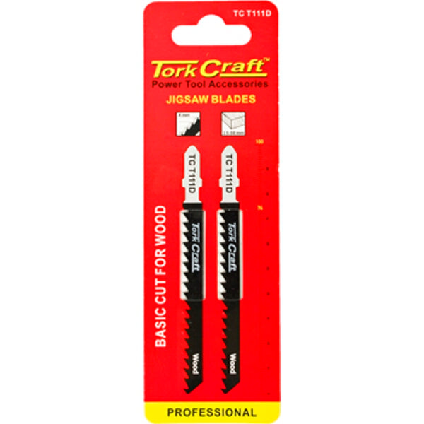 Tork Craft TC T111D Jigsaw Blades for Wood - T-Shank, 6TPI, 100mm - Basic Wood Cutting Blades