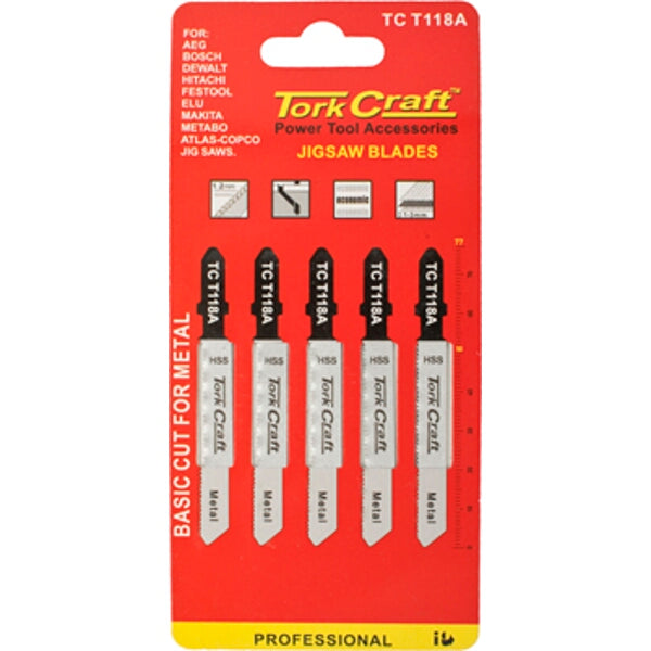 Tork Craft Jigsaw Blades TC T118A - Metal Cutting T-Shank Blades - 5 Pack