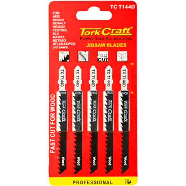 Tork Craft Jigsaw Blades T144D: Fast Cut Wood, T-Shank, Power Tool Accessories. 5 Pack