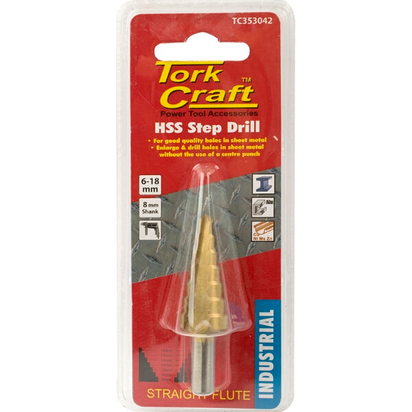 TorkCraft HSS Step Drill: 6-18mm, Sheet Metal Hole Drilling Tool