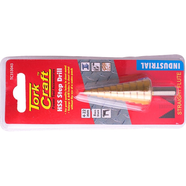 Tork Craft HSS Step Drill 4-22mm: Industrial Grade Hole Drilling Tool for Sheet Metal