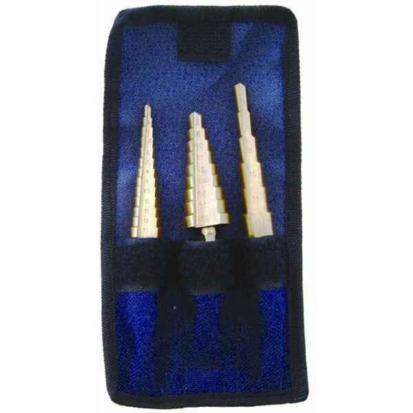 Step Drill Set (3 Piece): HSS, Multiple Sizes, Metal Hole Drilling, Countersinking Tool