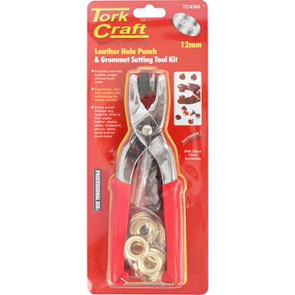 Tork Craft Leather Hole Punch & Grommet Setting Tool Kit - 12mm Grommets Included!