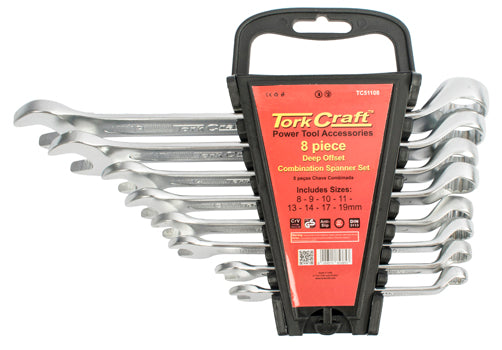 Tork Craft 8-Piece Deep Offset Combination Spanner Wrench Set (8-19mm). Metric Wrench Tool Kit. DIY, Auto Repair, Hand Tools. 