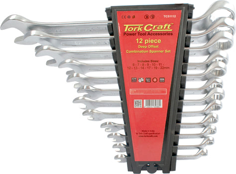 Tork Craft 12 Piece Combination Spanner Set - Offset Wrenches Tool Set - 6mm to 22mm