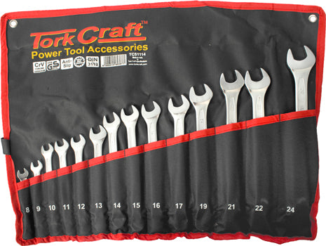 Tork Craft Wrench Set - 14 Piece Deep Offset Combination Spanner Set (8-24mm) - Power Tool Accessories