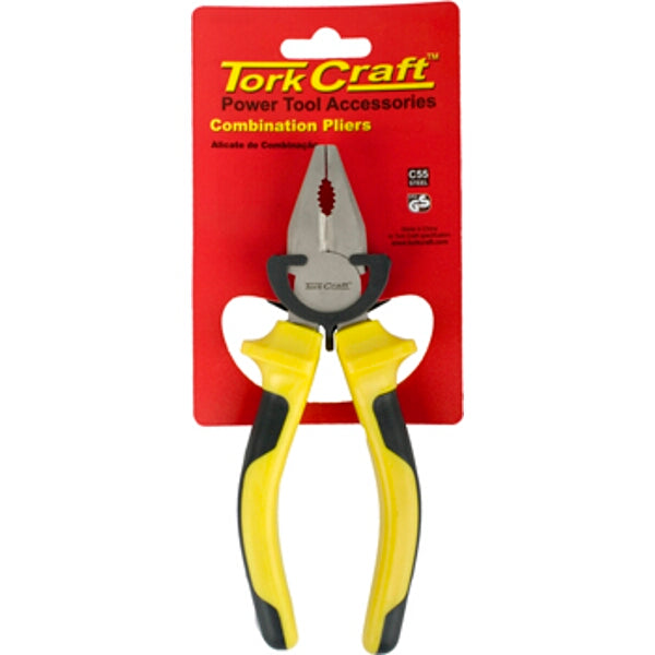 Tork Craft Combination Pliers: 160mm Yellow Handle Multi-Purpose Tool for Cutting, Gripping & Electrical Work - Buy Now!