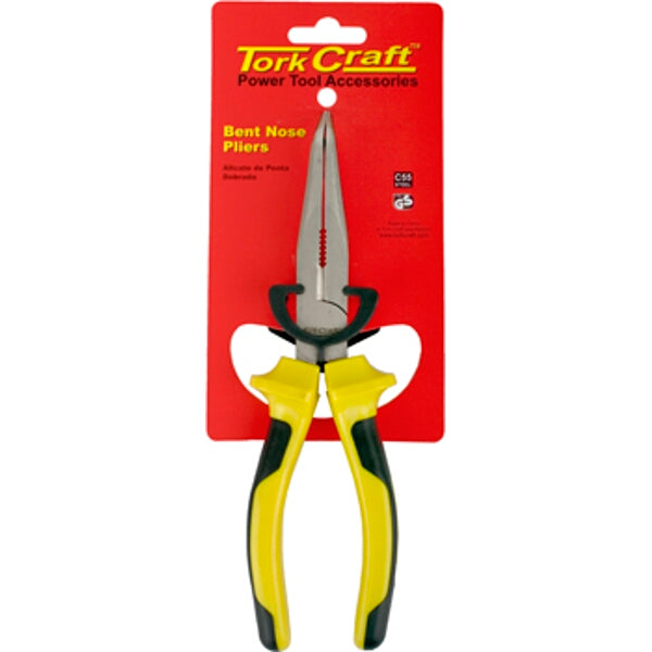 Tork Craft Bent Nose Pliers, Yellow & Black Handles, Packaging. Power Tool Accessories. 200mm Pliers Image