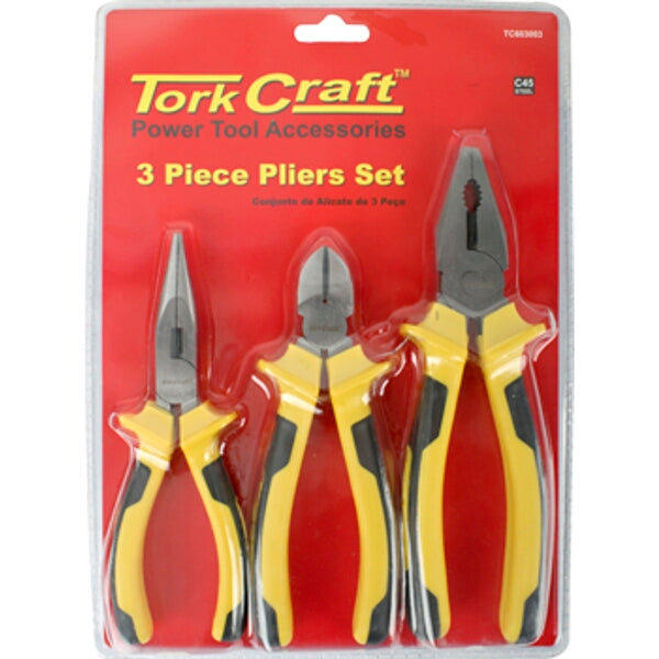 Tork Craft 3-Piece Pliers Set: Combination, Side Cutter & Long Nose Pliers - Power Tool Accessories