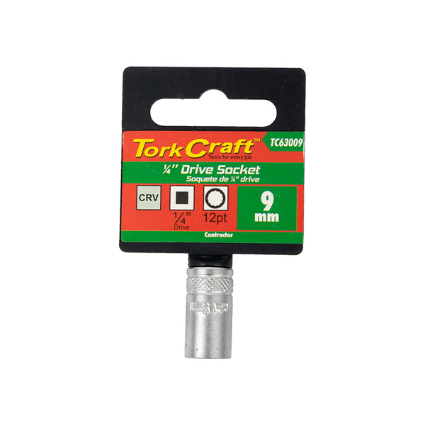 Tork Craft 9mm Socket: 1/4" Drive, CRV Steel, 12-Point. Durable Tool Socket for Mechanics & DIY.