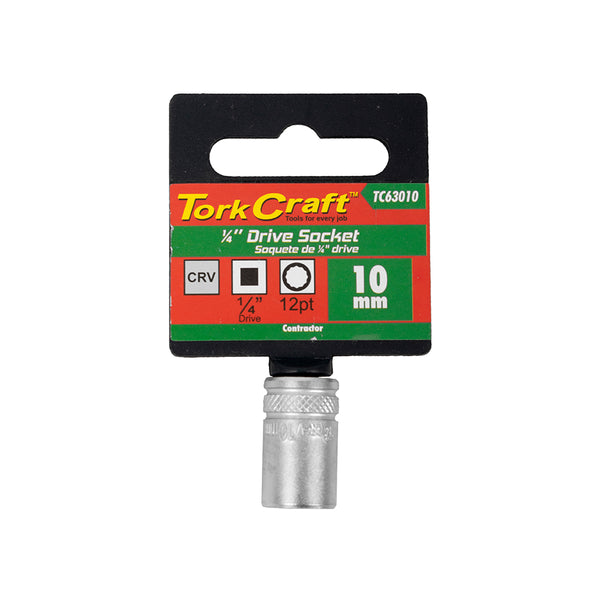 TorkCraft 10mm Socket - 1/4" Drive, CRV Steel, 12 Point Socket for Mechanics & DIY