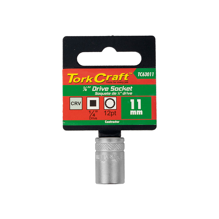 Tork Craft 11mm Socket 1/4 Drive CRV 12pt TC63011 - Chrome Vanadium Socket for Mechanics & DIY
