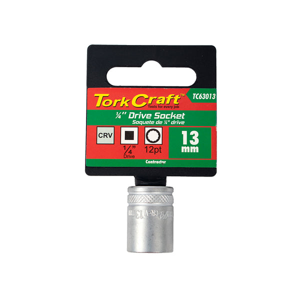 Torque Craft 13mm Socket, 1/4" Drive, 12-Point, CRV Steel - Metric Socket for Wrenches & Ratchets