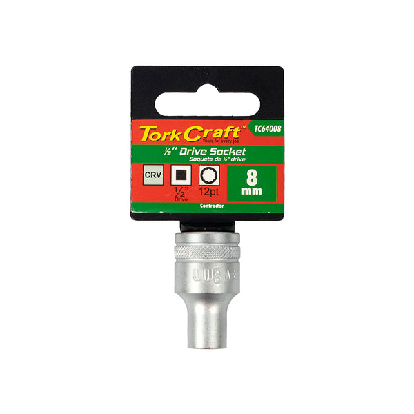 Tork Craft 8mm Socket - 1/2" Drive CRV Steel 12 Point Socket. Premium Tool for Mechanics & DIY Projects