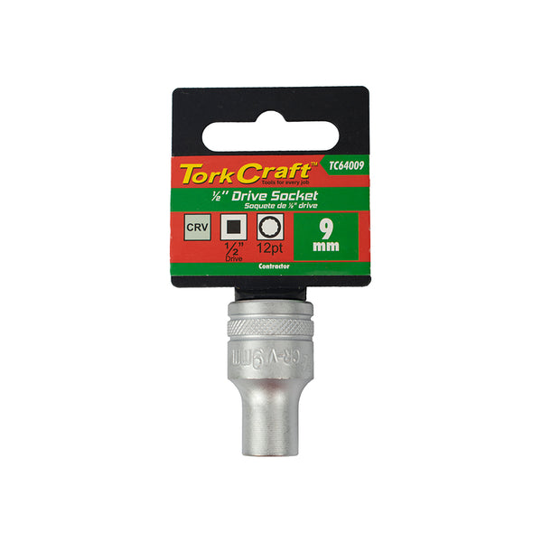 Tork Craft 9mm Socket 1/2 Inch Drive CRV 12 Point - Durable Socket for Mechanics & DIY