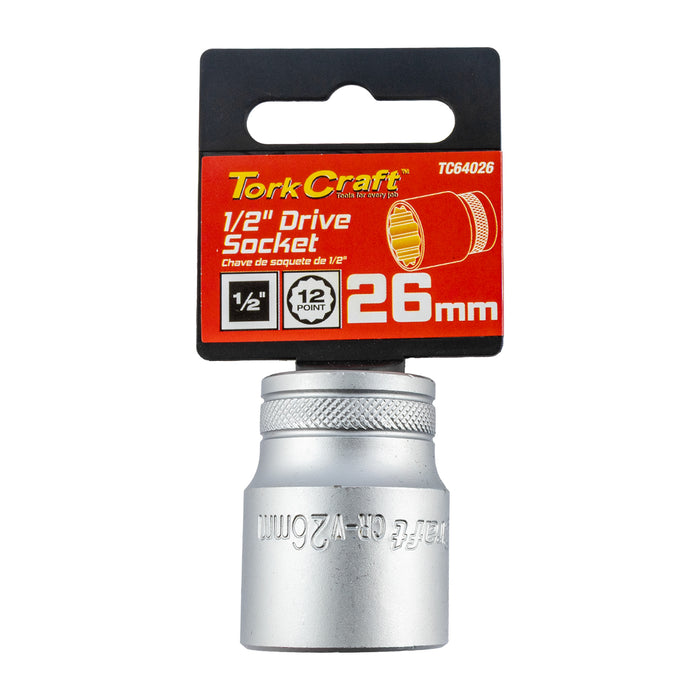 Tork Craft Socket 26 Mm X 41.8 Mm 1/2' Drive Crv 12 Point Tc64026
