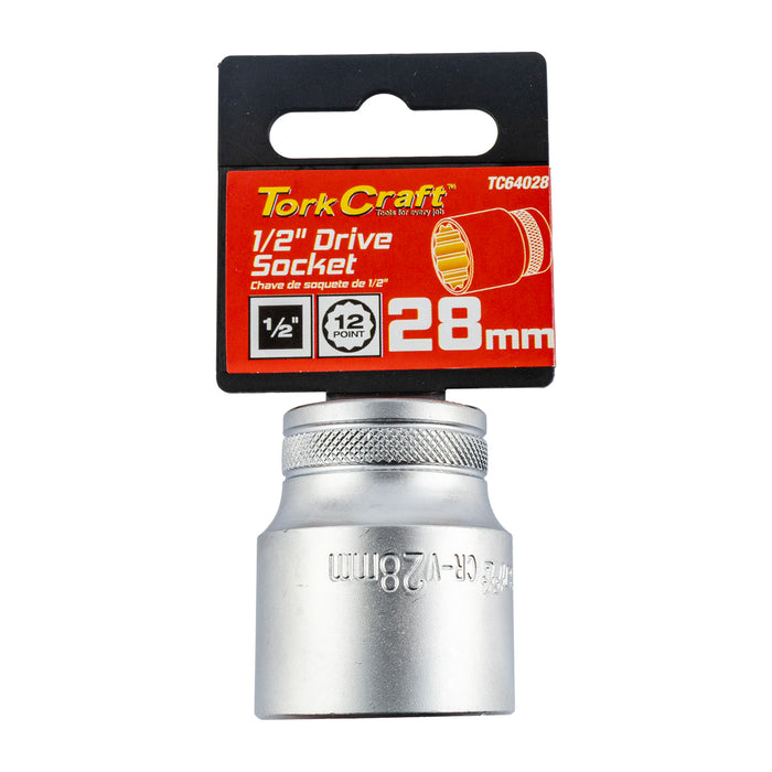Tork Craft Socket 28 Mm X 41.8 Mm 1/2' Drive Crv 12 Point Tc64028