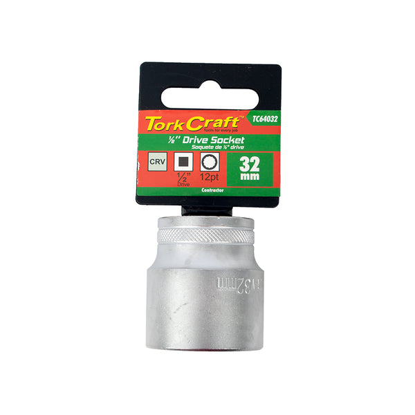 TorkCraft 32mm Socket - 1/2" Drive, CRV 12 Point Socket, Metric Wrench Tool