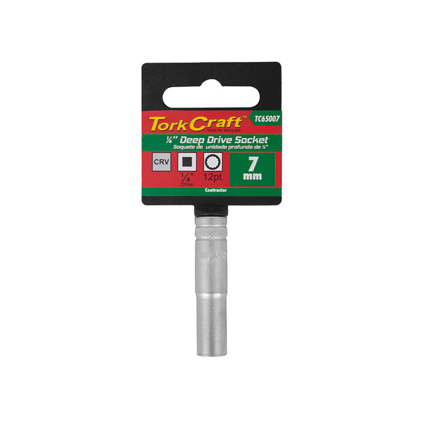 Tork Craft 7mm Deep Drive Socket, 1/4 inch Drive, CRV Steel, 12 Point. Durable Socket for Mechanics & DIY Projects