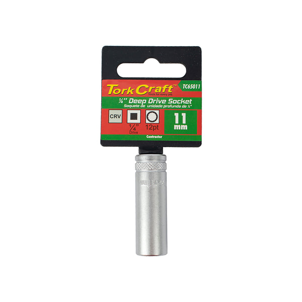 Tork Craft 11mm Deep Drive Socket - 1/4" Drive, 12pt - Socket Wrench Tool