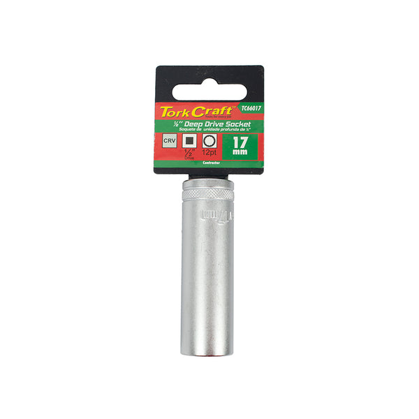 Tork Craft 17mm Deep Socket - 1/2" Drive, CRV Steel, 12 Point. Deep well socket.