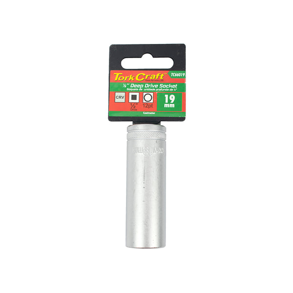 Tork Craft 19mm Deep Socket - 1/2 Drive, CRV, 12 Point Socket - Professional Tool