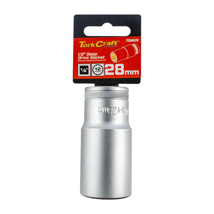 Tork Craft Socket 28 Mm 1/2' Dr Deep Socket Crv 12 Point Tc66028