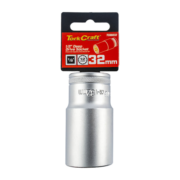 Tork Craft Socket 32 Mm 1/2' Dr Deep Socket Crv 12 Point Tc66032