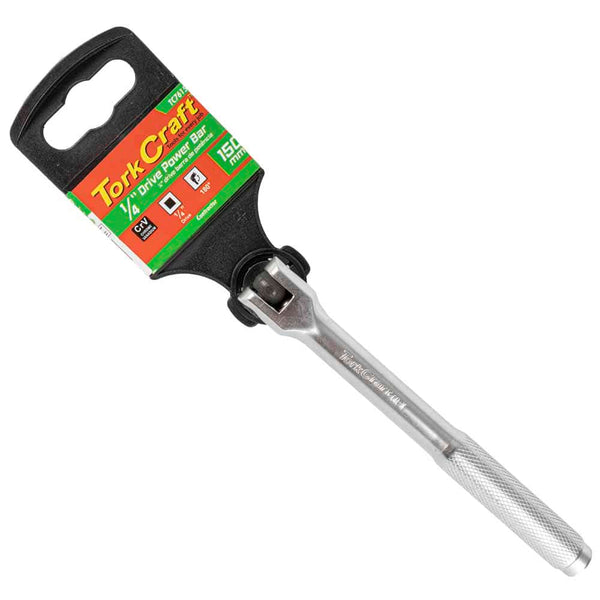 Tork Craft 1/4" Drive Swivel Head Power Bar, 150mm. Socket wrench extender tool.