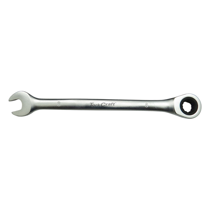 TorkCraft 8mm Combination Ratchet Wrench - Fixed Head Spanner for Mechanics & DIY Projects