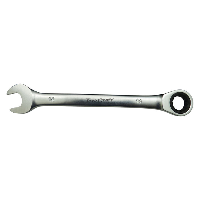 TorkCraft 14mm Combination Ratchet Wrench, Fixed Head Spanner, Mechanic Tool, Automotive Repair, Hand Tool.