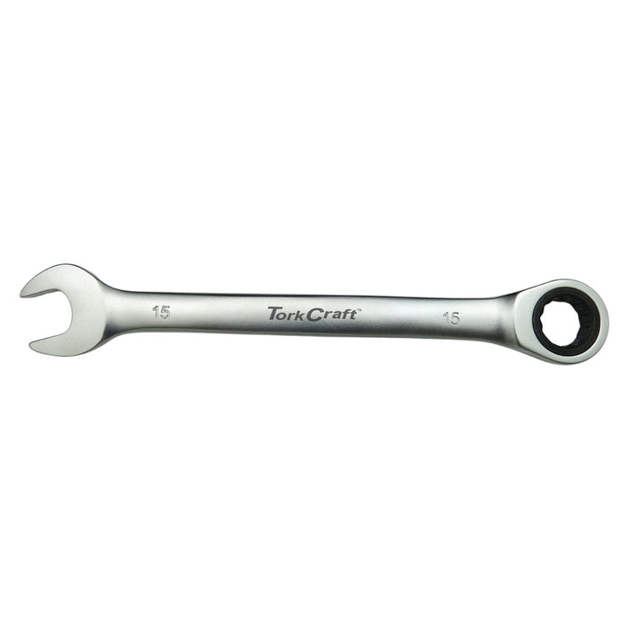 TorkCraft 15mm Combination Ratchet Wrench - Fixed Head Spanner, Professional Grade Hand Tool