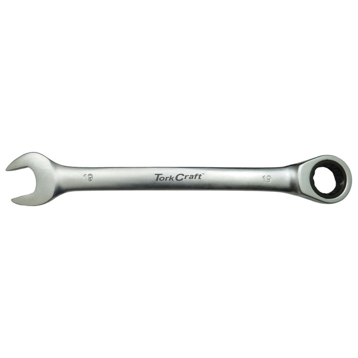Tork Craft 19mm Combination Ratchet Wrench - Fixed Head Spanner for Tightening & Loosening Bolts