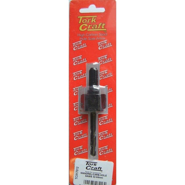 Tork Craft Hole Saw Arbor: High Carbon Steel Mandrel for 32-64mm Hole Saws. Drill Bit Attachment.