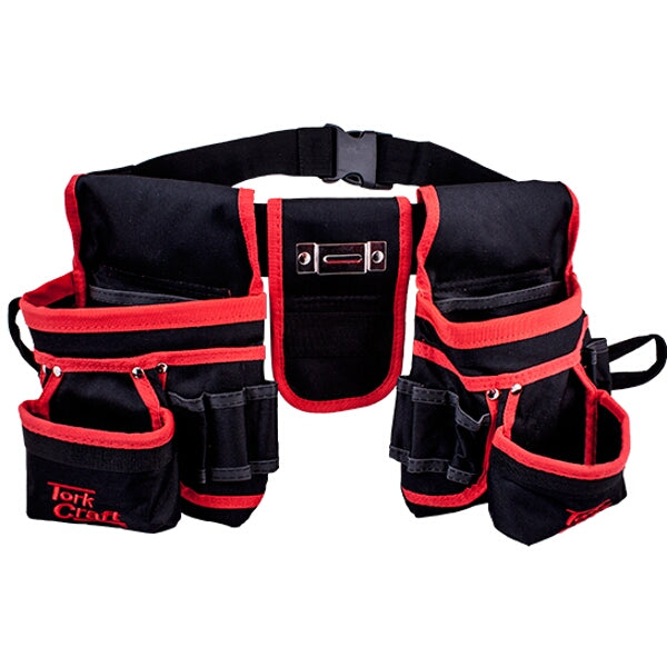 Tork Craft Tool Pouch with Belt, 14 Pocket Heavy Duty Carpenter Tool Bag - Adjustable Work Apron