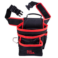Tork Craft Tool Pouch with Belt, 5-Pocket Work Apron for Carpenter & Electrician, Heavy Duty Nylon Tool Bag, Black & Red