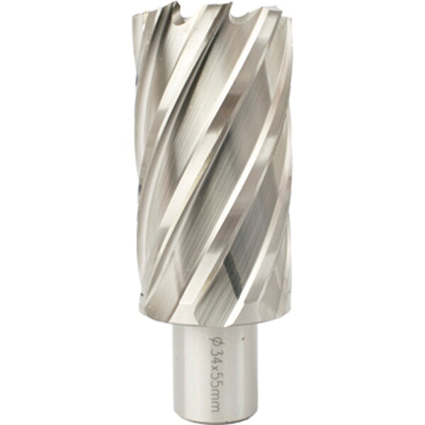 34mm Annular Cutter HSS, 55mm Depth Hole Saw, Weldon Shank - High-Speed Steel Hole Cutter