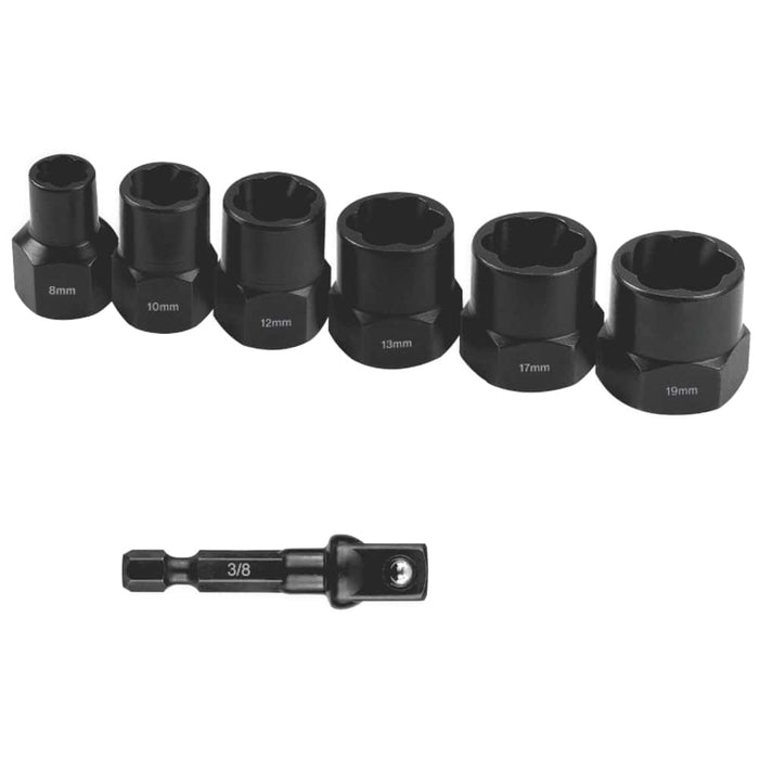Bolt Extractor Set - 7pc (8-19mm) with Socket Adapter - Damaged Bolt Removal
